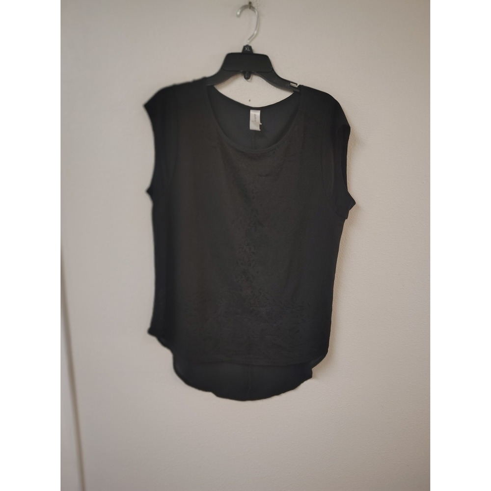 Pure Energy Womens Black Sleeveless High Low Blouse Floral Front Panel Size‎ X